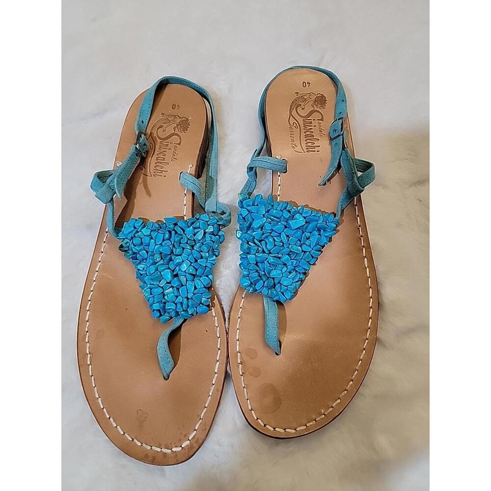 Sandali siniscalchi sorrento Size IT 40/US 10 Blue Beads & Suede Women's Sandals